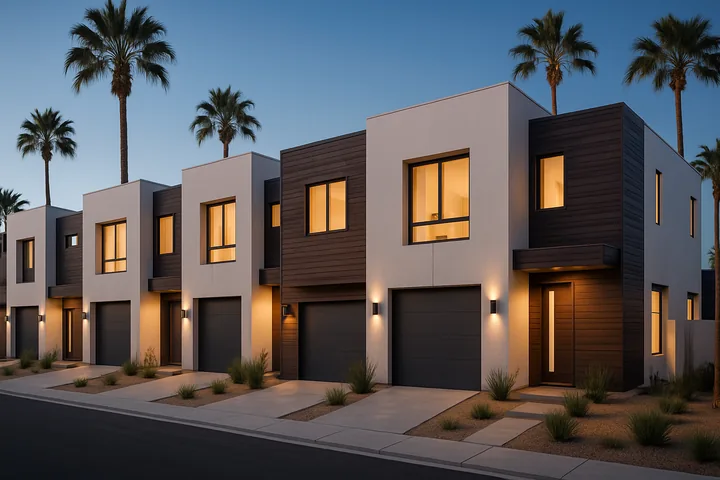 Illustrative downtown Palm Springs modern townhome row