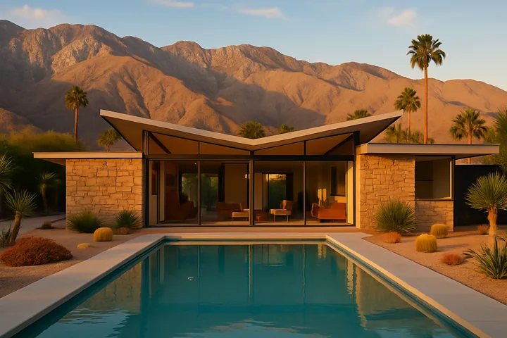 Illustrative Tahquitz River Estates mid-century modern home with pool